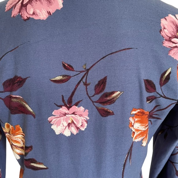 IZ BYER Sz M Blue Dress with Pink Floral Fit & Flare Faux Wrap Dress - Picture 9 of 13